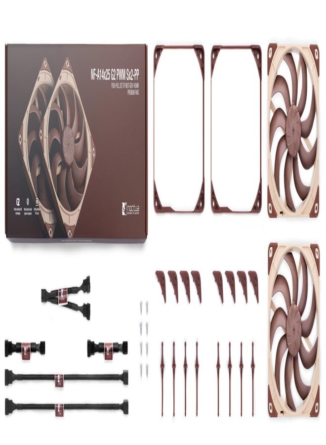 Noctua NF-A14x25 G2 PWM Sx2-PP, Dual Fan Set for Push-Pull and Side-by-Side Applications (Brown) - Image 4