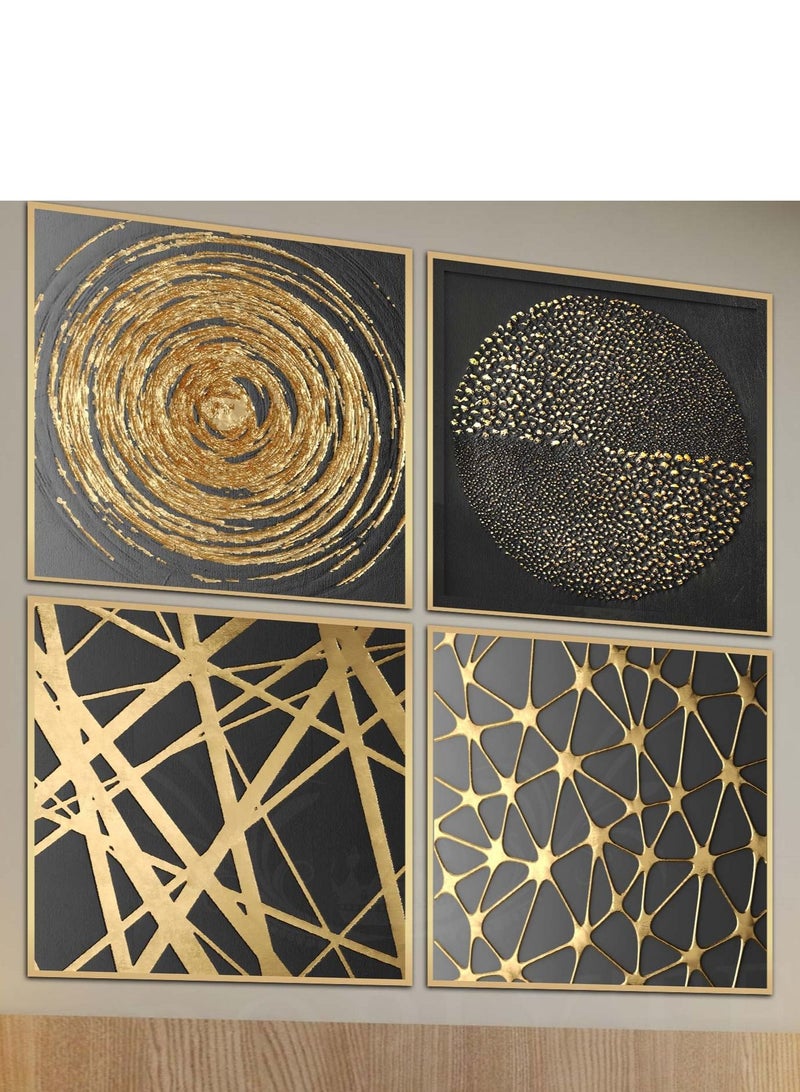 Droplyte 4 Piece Golden and Black Abstract Digital Art Decorative Wall Art Wall Decor Card Board MDF Home Decor For Drawing Room, Living Room, Bedroom, Kitchen or Office 80CM x 80CM  - Image 3