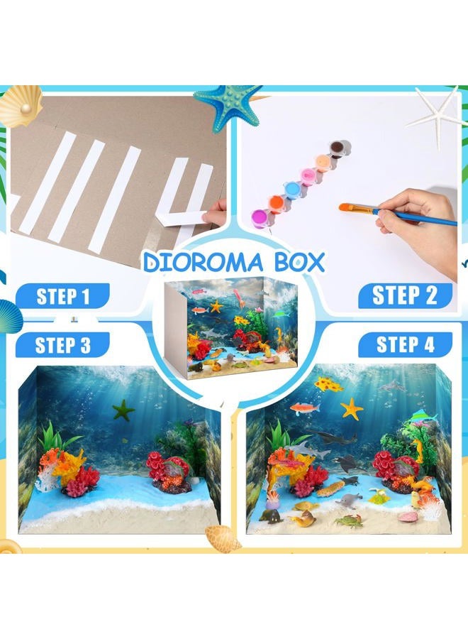 Simgoing Ocean Diorama Kit Habitat Project Supplies Under The Sea Animals Figures Small Shark Fish Figures Artificial Coral Seagrass with Gift Box for Gifts Birthday Party Decorations - Image 3