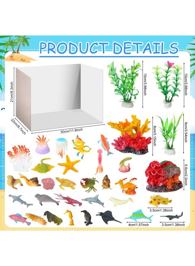 Simgoing Ocean Diorama Kit Habitat Project Supplies Under The Sea Animals Figures Small Shark Fish Figures Artificial Coral Seagrass with Gift Box for Gifts Birthday Party Decorations - Image 2