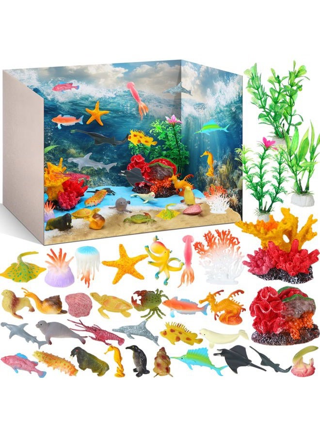 Simgoing Ocean Diorama Kit Habitat Project Supplies Under The Sea Animals Figures Small Shark Fish Figures Artificial Coral Seagrass with Gift Box for Gifts Birthday Party Decorations - Image 1