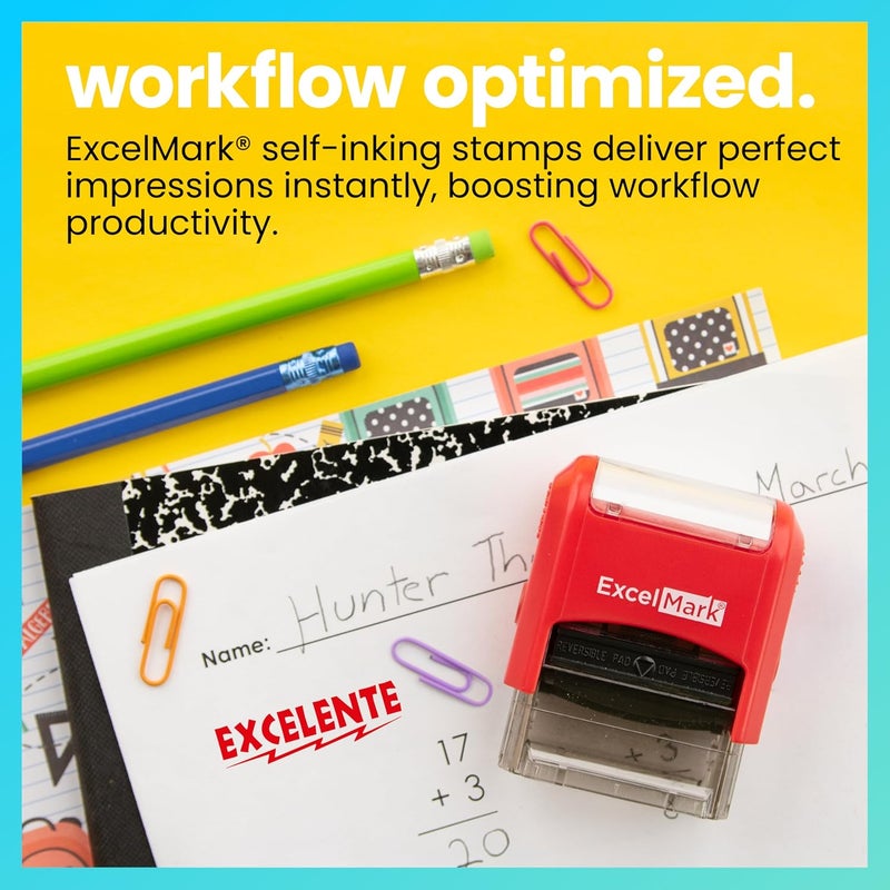 ExcelMark EXCELENTE Self-Inking Two-Color Rubber Stamp for Spanish Teachers - Ideal for Grading Homework with Red and Blue Ink - Image 3