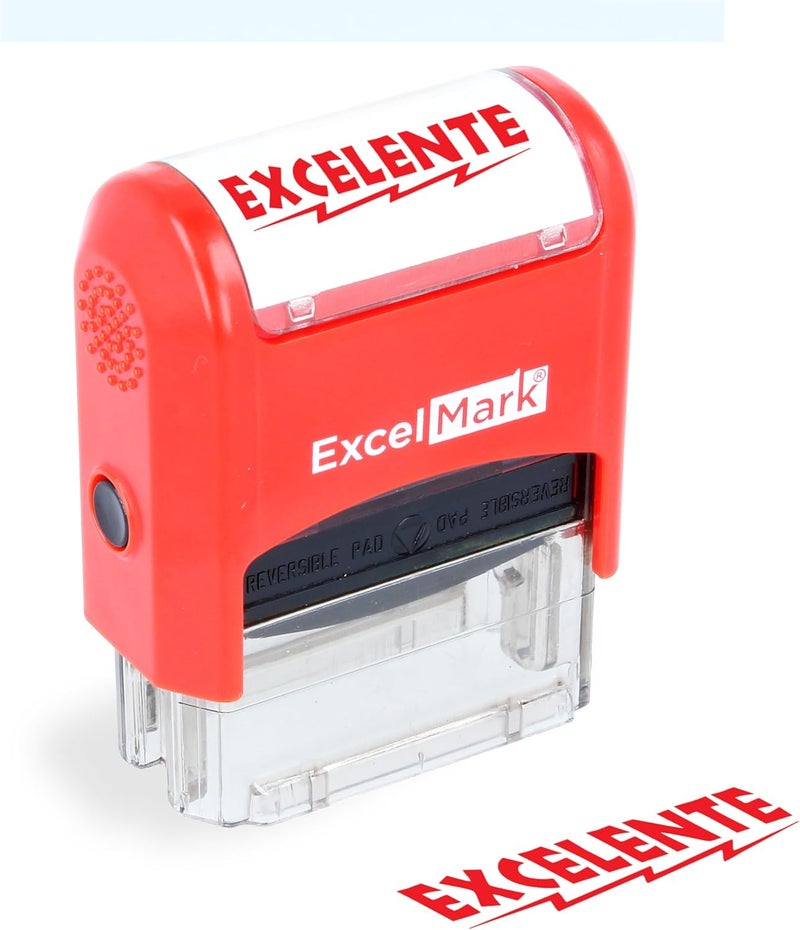 ExcelMark EXCELENTE Self-Inking Two-Color Rubber Stamp for Spanish Teachers - Ideal for Grading Homework with Red and Blue Ink - Image 1
