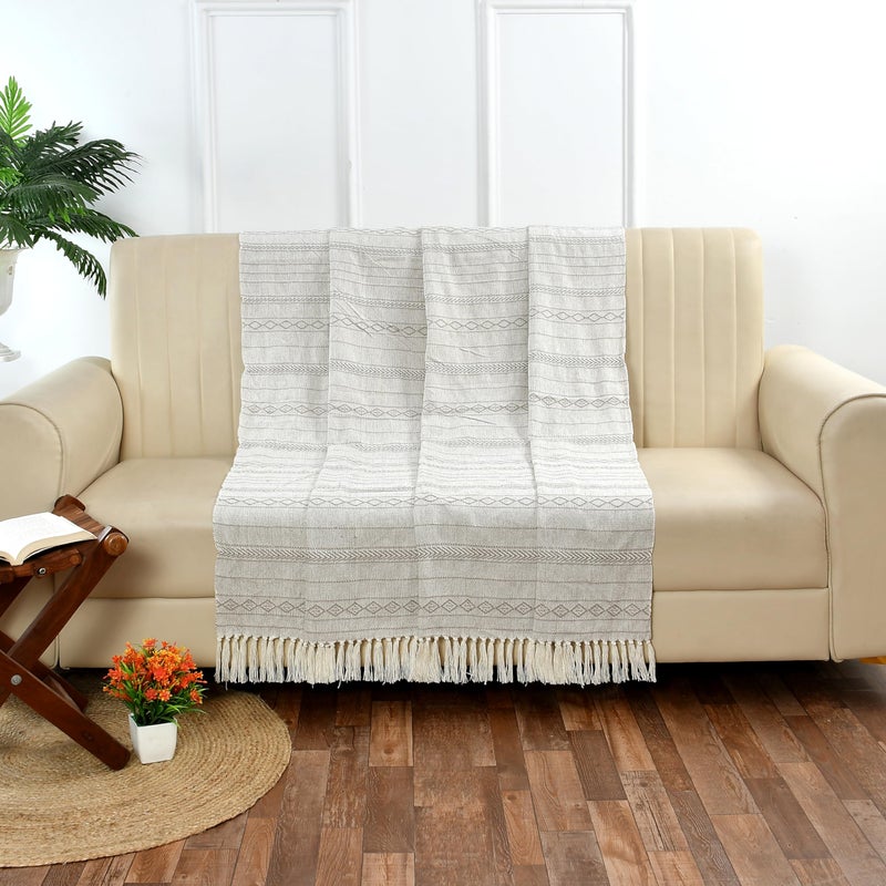 Furnofy 100% Cotton Sofa Throw | Handmade Throw - 50x60 Inches (Cream) - Image 5