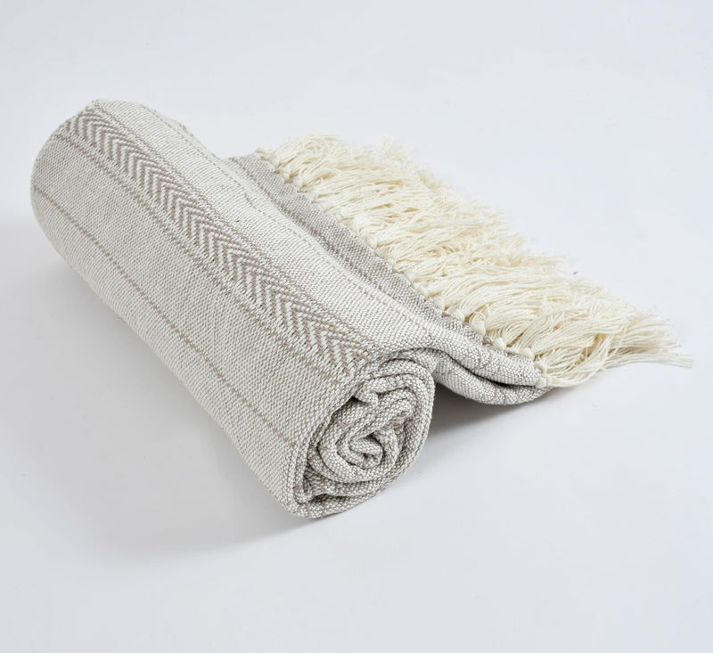 Furnofy 100% Cotton Sofa Throw | Handmade Throw - 50x60 Inches (Cream) - Image 2