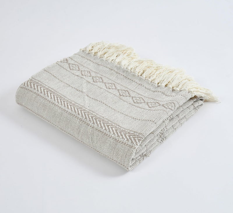 Furnofy 100% Cotton Sofa Throw | Handmade Throw - 50x60 Inches (Cream) - Image 3