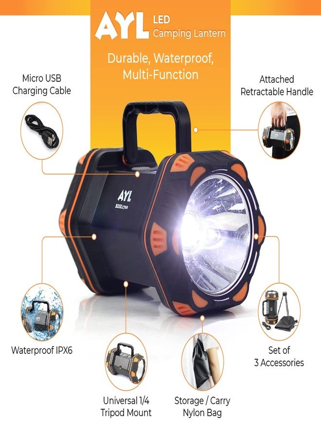 AYL LED Camping Lantern Rechargeable, Camping Flashlight 8 Light Modes, 4800mAh Power Bank, IPX6 Waterproof, Lantern Flashlight for Emergency, Hurricane, Power Outages, USB Cable with Tripod Included - Image 2
