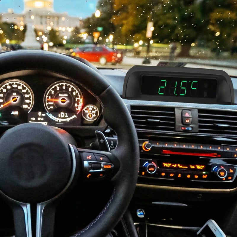 High Accuracy Sun Powered Car Clock Thermometer With Night Light LCD Display Dashboard - Image 5