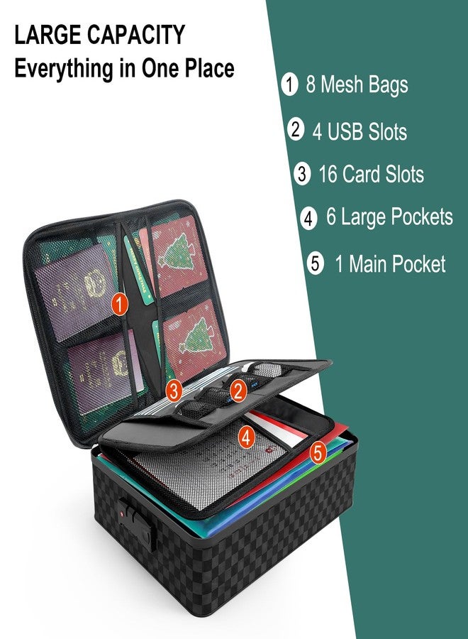 Demao Portable Document Box with Lock,File Storage Box with Waterproof Zipper,Thick Oxford Document Organizer with Multi Compartment, File Organizer for Office/Travel/School - Image 3