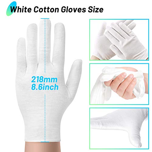 PAXCOO Cotton Gloves for Dry Hands, Paxcoo 20 Pairs Large White Cotton Gloves for Cosmetic Moisturizing and Inspection - Image 4