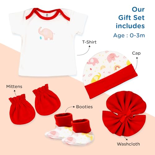Mee Mee New Born Baby Gift Set | Soft Cotton Clothing Essentials for Infants/Baby Girls, Boys | Baby Shower Clothing Hamper (5 Pieces, Red)| Ideal Gift for New Born Baby - Image 4
