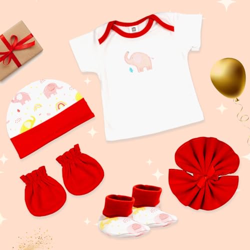 Mee Mee New Born Baby Gift Set | Soft Cotton Clothing Essentials for Infants/Baby Girls, Boys | Baby Shower Clothing Hamper (5 Pieces, Red)| Ideal Gift for New Born Baby - Image 3