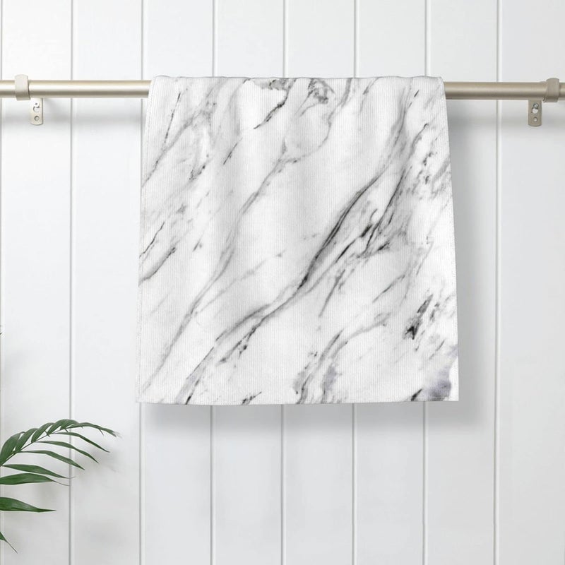Perinsto Black and White Marble Texture Hand Towel Decorative Fingertip Towels Multipurpose for Bathroom Kitchen Gym and Spa, 27.5" X 15.7" - Image 2