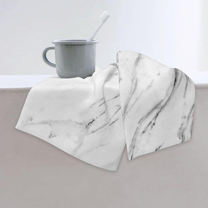 Perinsto Black and White Marble Texture Hand Towel Decorative Fingertip Towels Multipurpose for Bathroom Kitchen Gym and Spa, 27.5" X 15.7" - Image 3