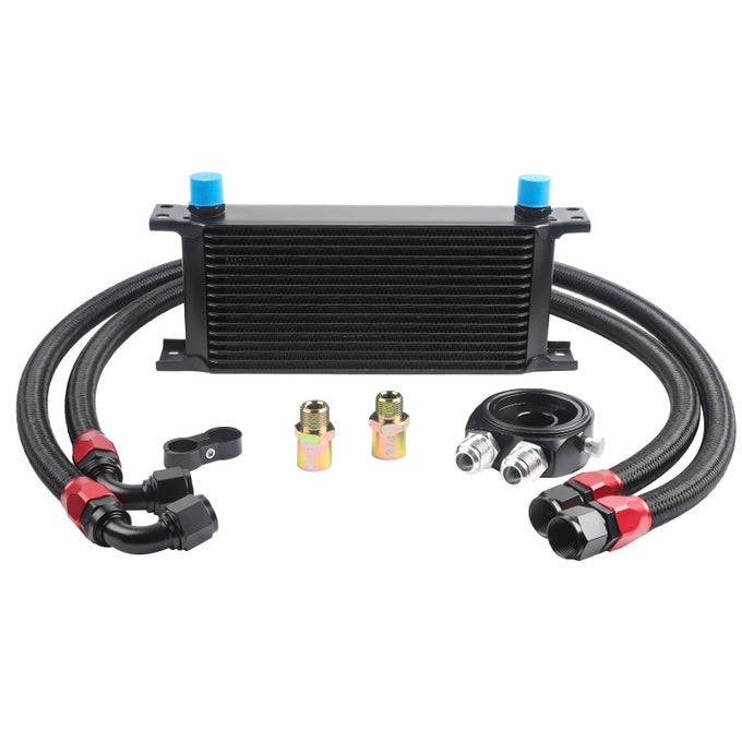 Universal 16 Row Oil Cooler Kit 10AN Transmission Engine Cooler Kit Stacked Plate universal racing aluminum engine transmission oil cooler Engine British Radiator Oil Cooler Condenser black