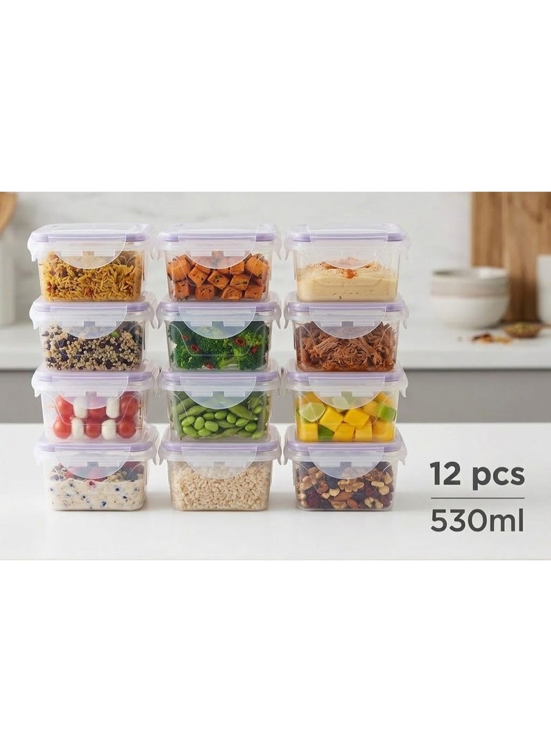 favilla Airtight plastic food storage container set – 12 pieces – 530 ml – Size 13×13×6 cm – Code 1311 - Image 1