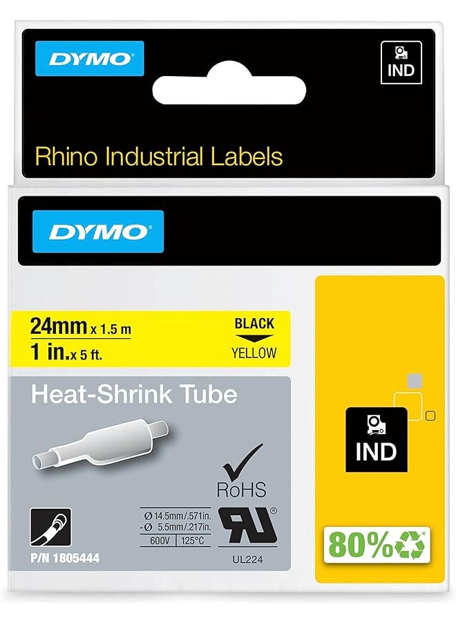 Dymo - Rhino Industrial Heat Shrink Labels 1 2" Tube Black Print On Yellow - Image 1