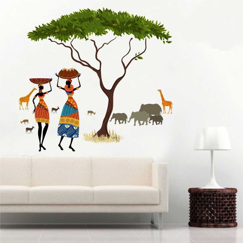 Decals Design 'Artistic Tribal Ladies with Animals Nature' Wall Sticker (PVC Vinyl, 60 cm x 90 cm, Multicolour) - Image 2