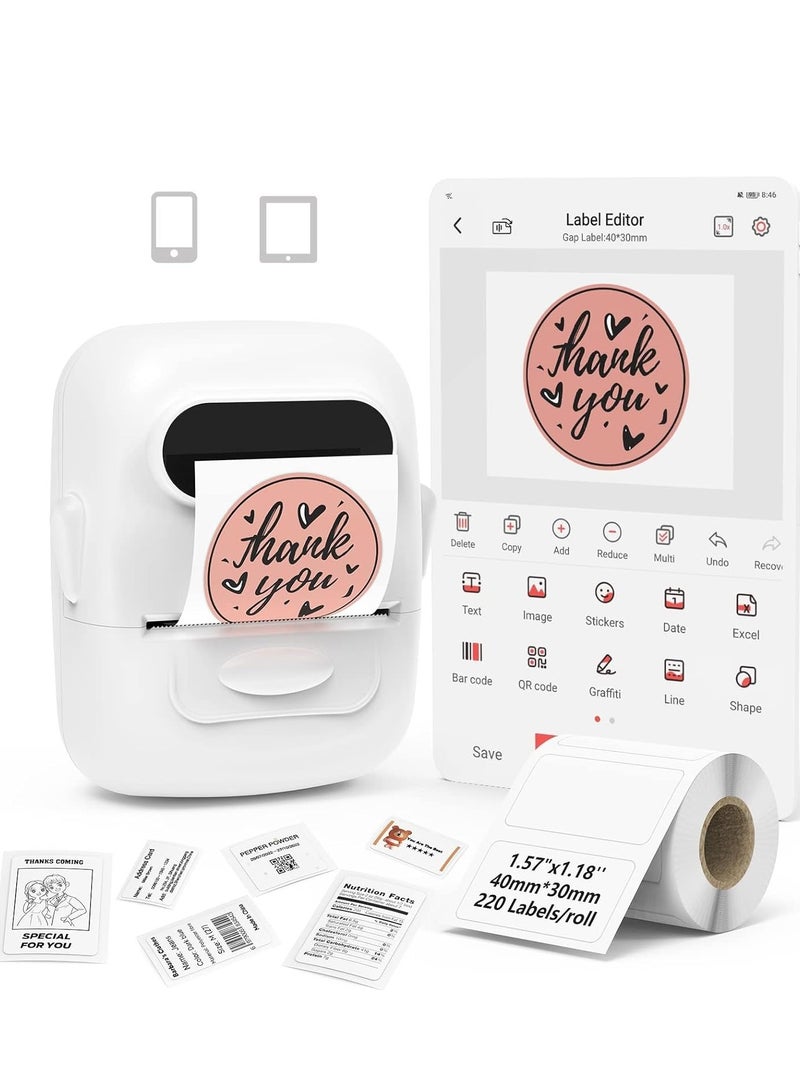 Label Maker Machine, Portable Bluetooth Thermal Label Printer. Sticker Maker, Barcode Printer for Clothing, Jewelry, Retail, Mailing,Support Arabic and English,For iOS u0026 Android - Image 1