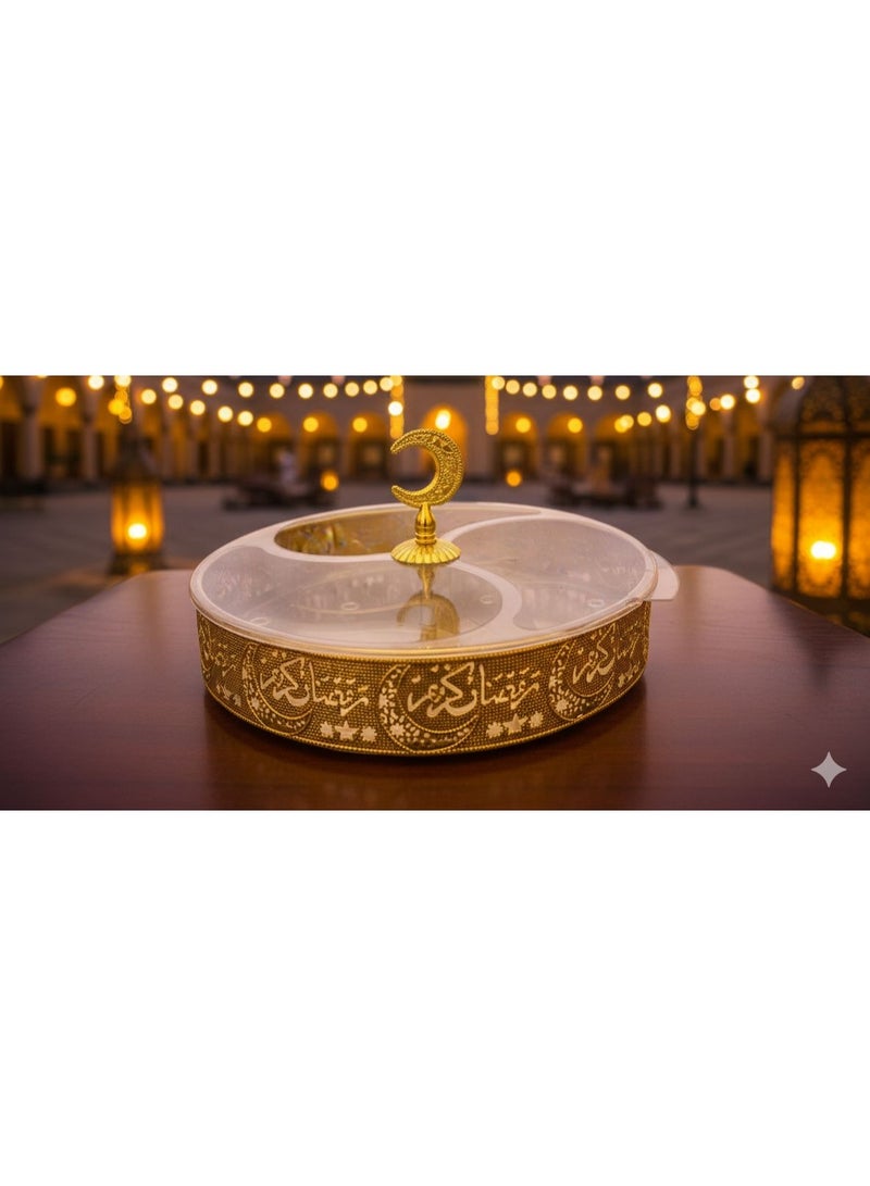 Ramadan Kareem 3-in-1 Treat Tray with Crescent Moon Design, 25cm Gold Size - Image 1