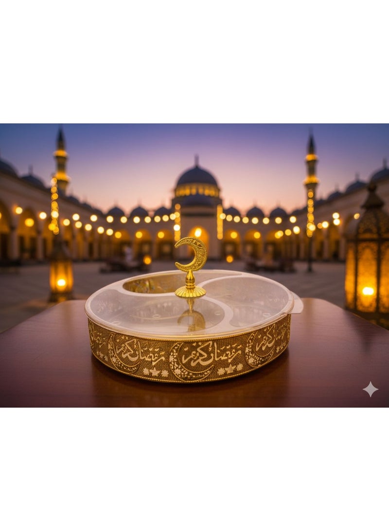Ramadan Kareem 3-in-1 Treat Tray with Crescent Moon Design, 25cm Gold Size - Image 2