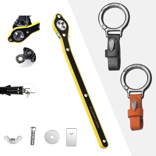 BK10 IMPORT & EXPORT BK 10 IMPORT & EXPORT Labor Saving Hand Car Jack Wrench with Keychain | Wrench | Jack Ratchet Wrench for Car | Leather Universal Keychain (Jack Wrench & Keychain) - Image 1