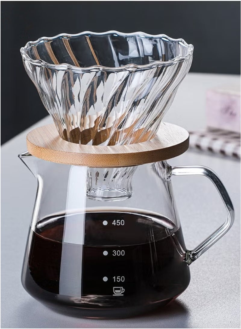 حياة الكثبان مجموعة ماكينة تحضير القهوة V60، وعاء تقديم قهوة 600 مل مع قطارة قهوة زجاجية، مجموعة قهوة يدوية 2 في 1 للمنزل أو المكتب، من 1 إلى 4 أكواب - Image 1