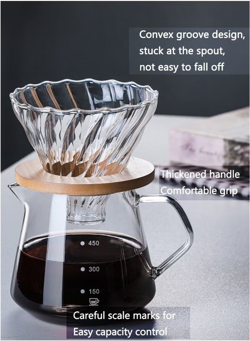حياة الكثبان مجموعة ماكينة تحضير القهوة V60، وعاء تقديم قهوة 600 مل مع قطارة قهوة زجاجية، مجموعة قهوة يدوية 2 في 1 للمنزل أو المكتب، من 1 إلى 4 أكواب - Image 5