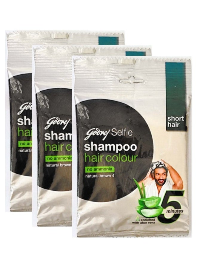 Godrej Selfie Hair Colour Shampoo Pack of 3 × 10ml Each – No Ammonia, Natural Brown - Image 1