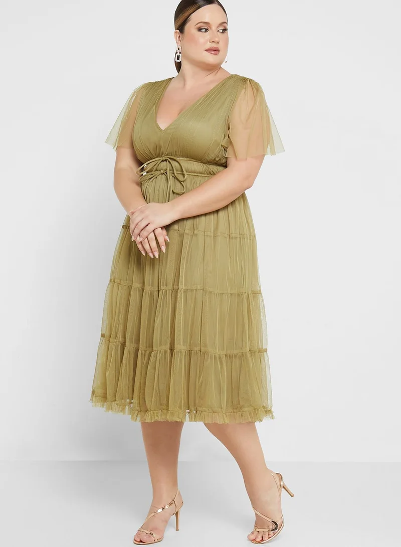 Anaya with Love Curve Fringe Detail Tiered Dress