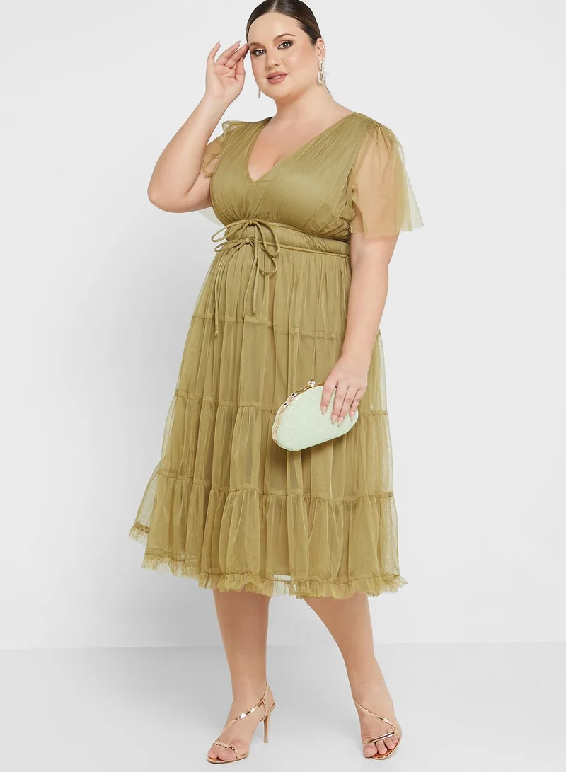Anaya with Love Curve Fringe Detail Tiered Dress