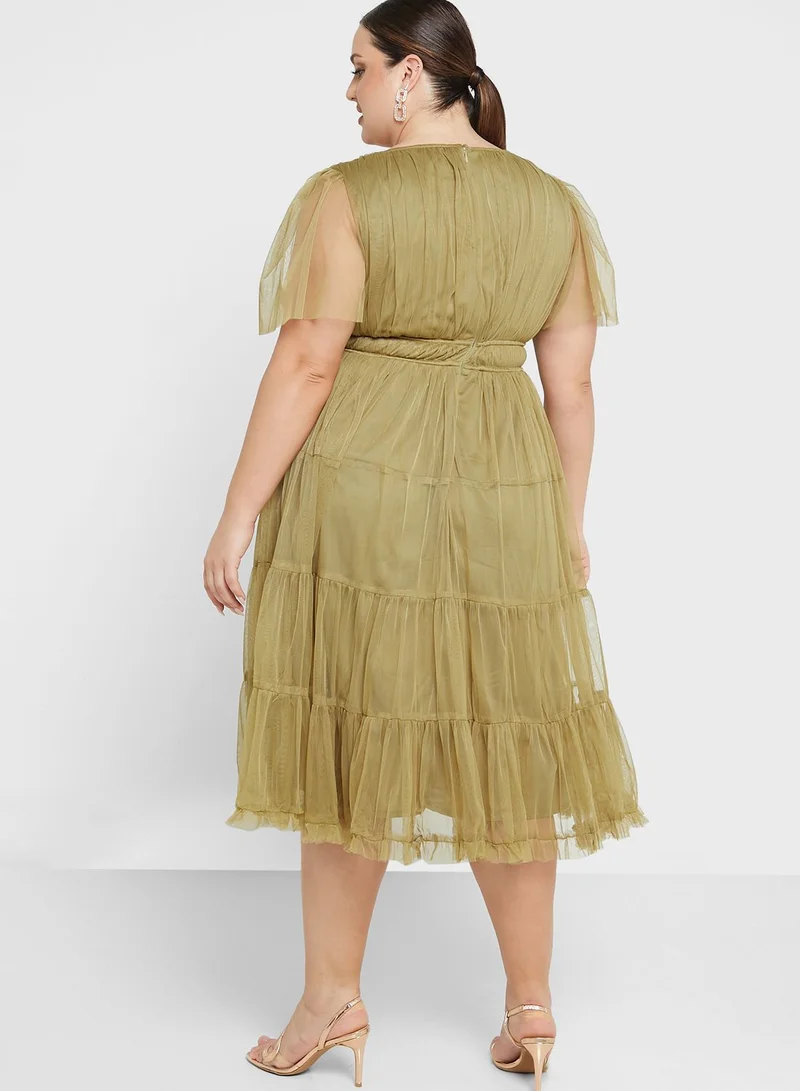 Anaya with Love Curve Fringe Detail Tiered Dress