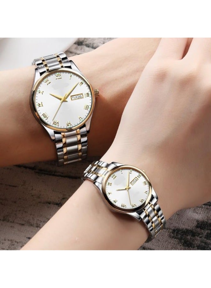 Beauenty Couple Pair Quartz Watches Luminous Calendar Date Window 3ATM Waterproof, Casual Stainless Steel His and Hers Wristwatch for Men Women Lovers Wedding Romantic Gifts Set of 2 - Image 2