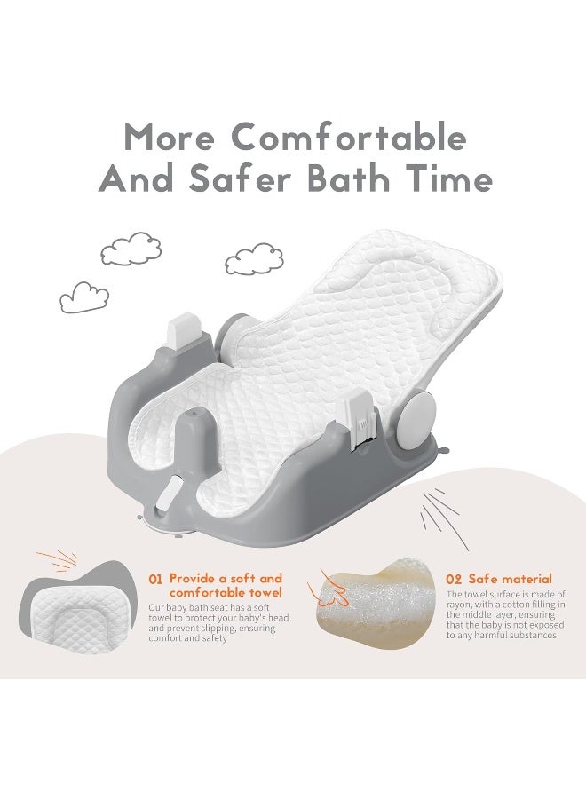 BabyBond Baby Bath Seat with Sitting & Lying 2 Modes, 3-Speed Adjustment, Powerful Suction Cups, Infant Bathtub Chair with Soft and Comfortable Towel, Folding and Hanging - Image 3