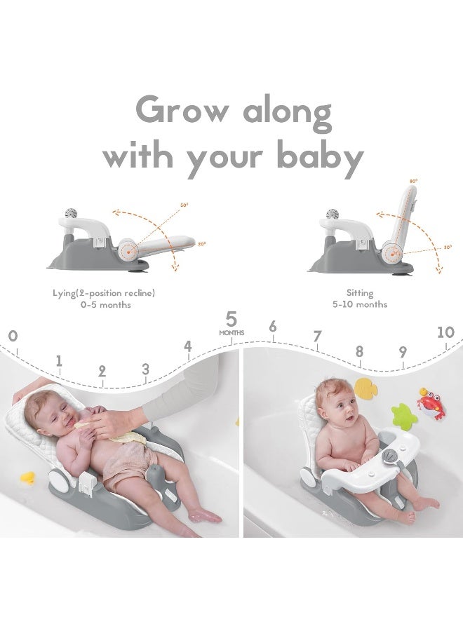 BabyBond Baby Bath Seat with Sitting & Lying 2 Modes, 3-Speed Adjustment, Powerful Suction Cups, Infant Bathtub Chair with Soft and Comfortable Towel, Folding and Hanging - Image 2