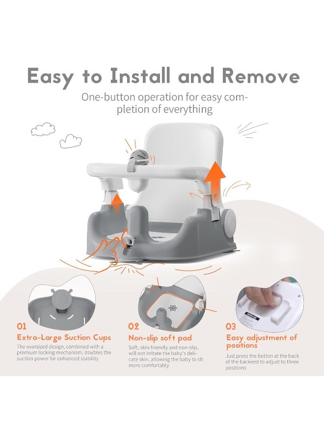 BabyBond Baby Bath Seat with Sitting & Lying 2 Modes, 3-Speed Adjustment, Powerful Suction Cups, Infant Bathtub Chair with Soft and Comfortable Towel, Folding and Hanging - Image 5