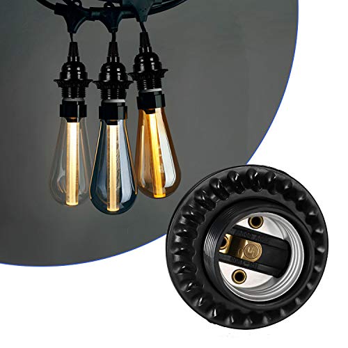 Aplstar Black E26/ E27 Light Sockets, Retro Edison Lamp Holder with E26 Medium Screw, 200℃ Heat Resistant Standard Screw-in Lamp Socket for Vintage Edison Bulbs Pendant Lamp (8PACK) - Image 4