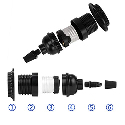 Aplstar Black E26/ E27 Light Sockets, Retro Edison Lamp Holder with E26 Medium Screw, 200℃ Heat Resistant Standard Screw-in Lamp Socket for Vintage Edison Bulbs Pendant Lamp (8PACK) - Image 3