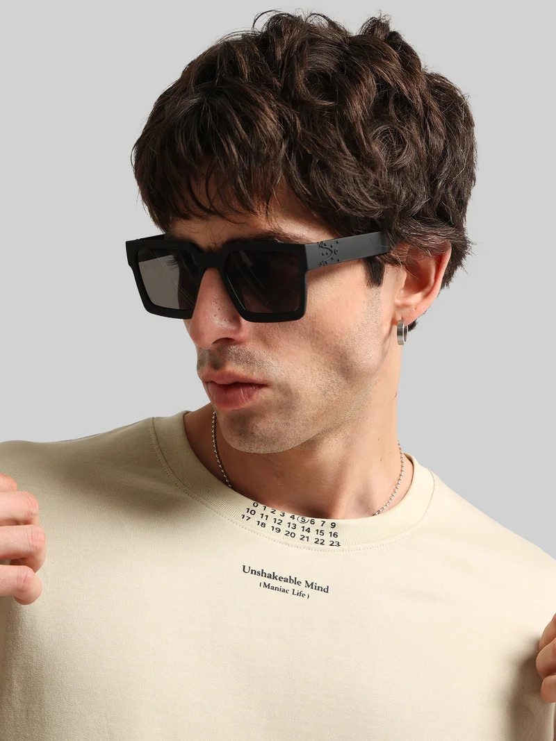 مانياك Maniac Mens Printed V Neck Raglan Half Sleeve White & Navy Cotton T-Shirt