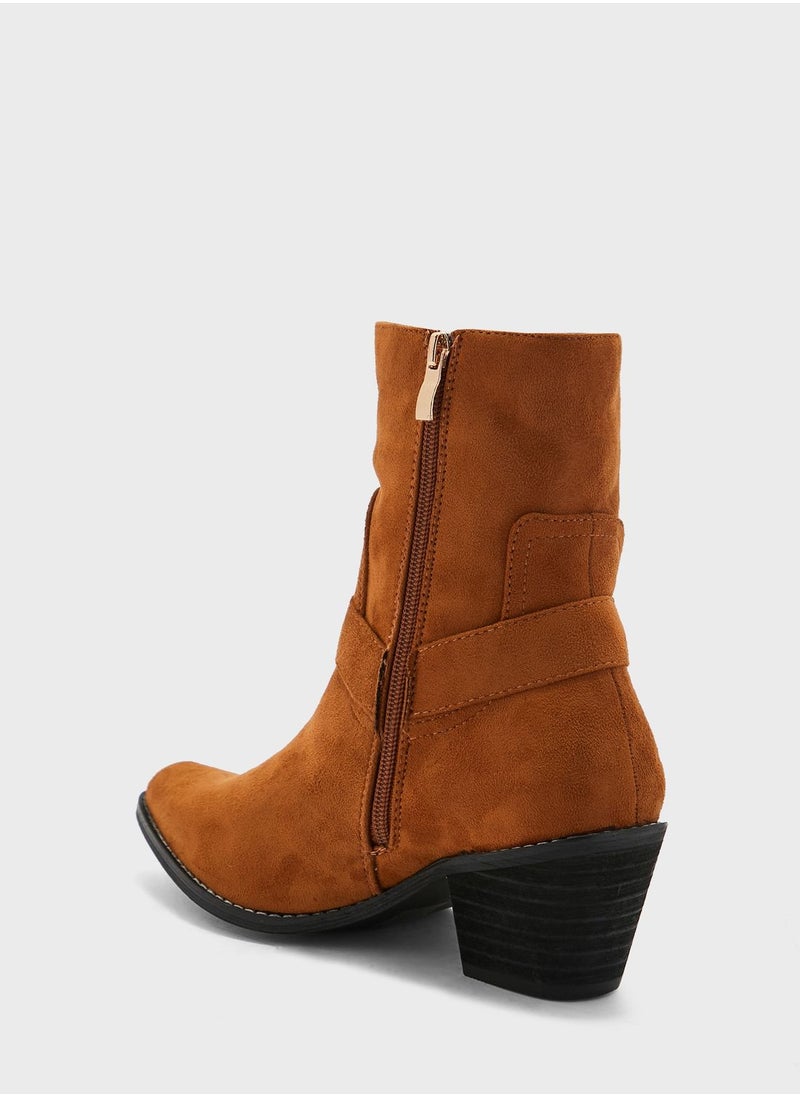 Ginger - Suede Cowboy High Heel Ankle Boots - Image 1