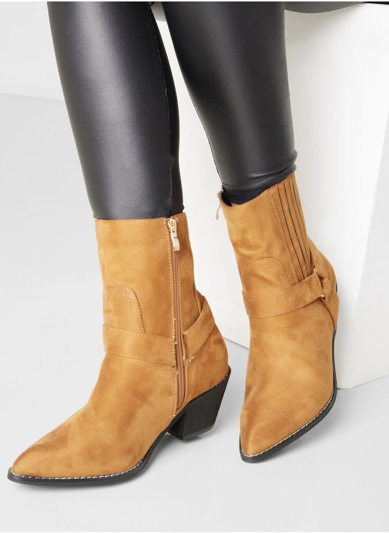 Ginger - Suede Cowboy High Heel Ankle Boots - Image 1