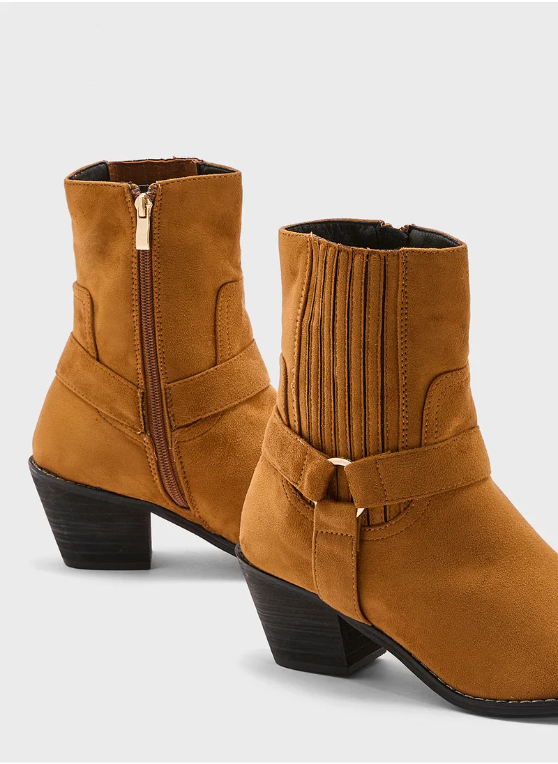 Ginger Suede Cowboy High Heel Ankle Boots