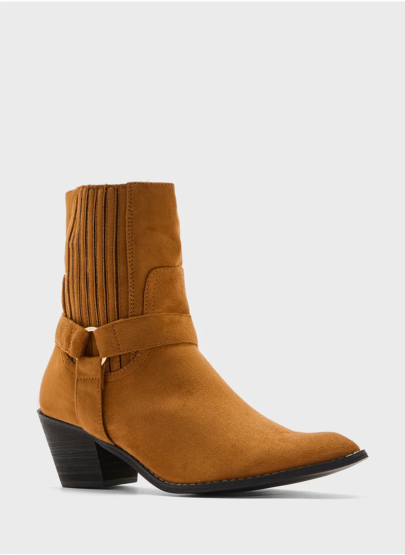 Ginger Suede Cowboy High Heel Ankle Boots