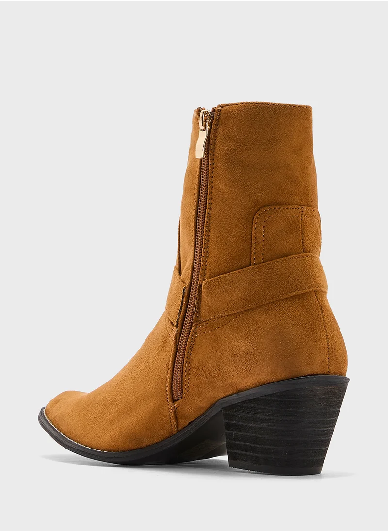 Ginger Suede Cowboy High Heel Ankle Boots