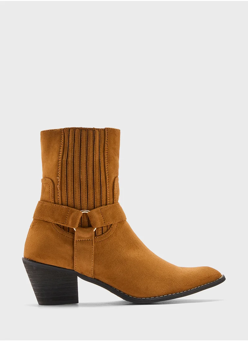 Ginger Suede Cowboy High Heel Ankle Boots