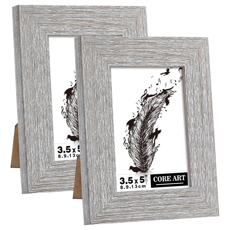 CORE ART 35x5 Picture Frame Handmade Wood Rustic Gray Grey Photo Frame Set of 2 High Definition Semitempered Glass Wall or Tabletop Display