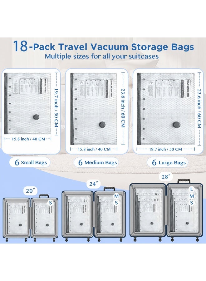 Celeritek 18 Pack Vacuum Seal Bags for Clothing Travel, Travel Vacuum Storage Bags with Rechargeable air Pump, Carry-on Size Compression for Luggage and Suitcases, Space Saver for Clothes - Image 2