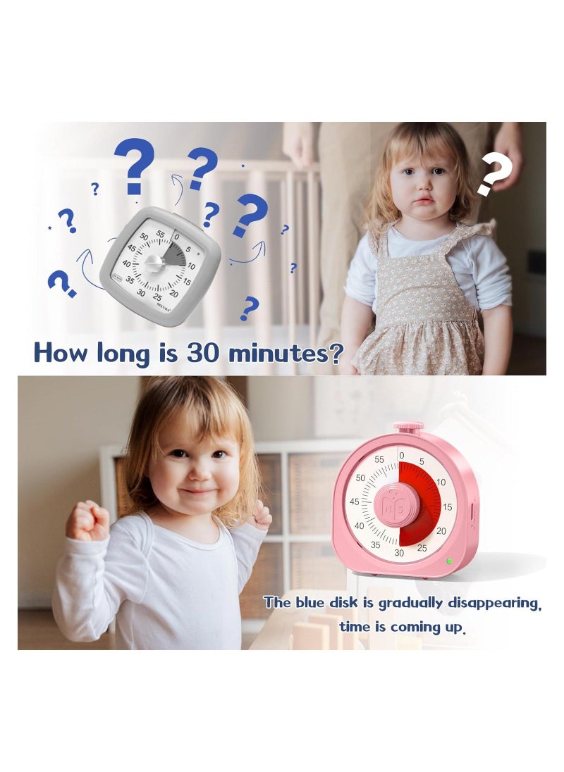 Generic - Visual Timer for Kids Rechargeable Toddler Timer Visual Countdown Timers Clock Pomodoro Timer 60 Minute Visual Timer Kids Adults Time Management Tool for Classroom Office Library (Pink) - Image 1