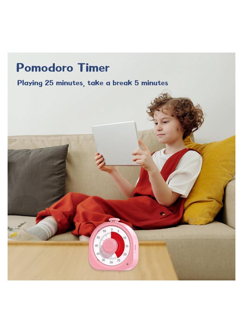 Generic - Visual Timer for Kids Rechargeable Toddler Timer Visual Countdown Timers Clock Pomodoro Timer 60 Minute Visual Timer Kids Adults Time Management Tool for Classroom Office Library (Pink) - Image 1