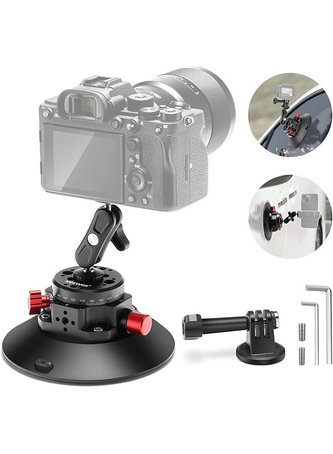 NEEWER 6"/15.2cm Camera Suction Cup Mount with Ball Head Magic Arm, Metal Suction Cup Mount on Car Windshield Dash for Camera/Action Camera/Phone Holder, with 1/4" & 3/8" Mounting Holes for ARRI - Image 1